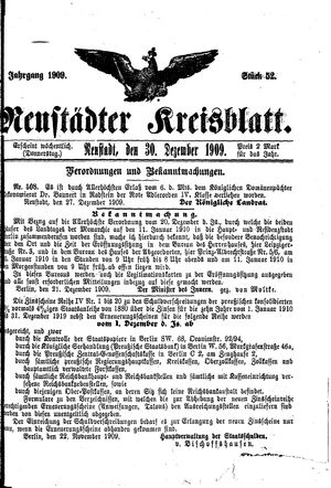 Neustädter Kreisblatt vom 30.12.1909
