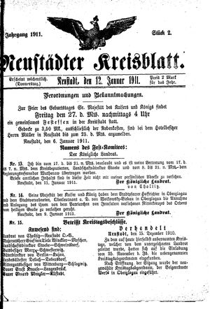 Neustädter Kreisblatt vom 12.01.1911