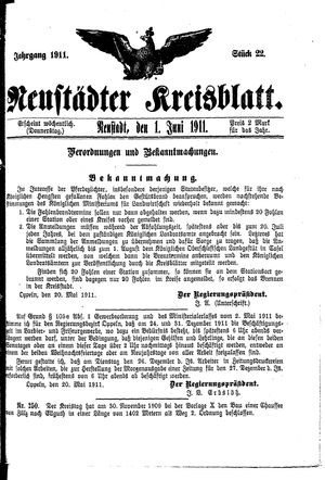 Neustädter Kreisblatt vom 01.06.1911