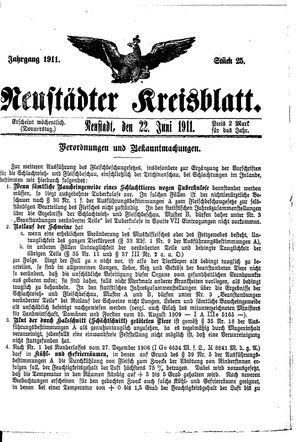 Neustädter Kreisblatt vom 22.06.1911
