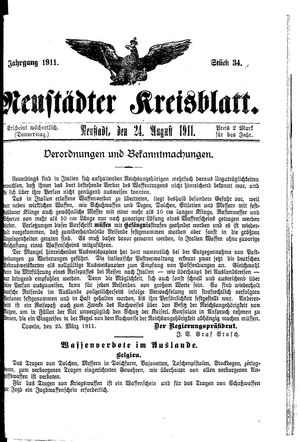 Neustädter Kreisblatt vom 24.08.1911