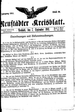 Neustädter Kreisblatt vom 07.09.1911