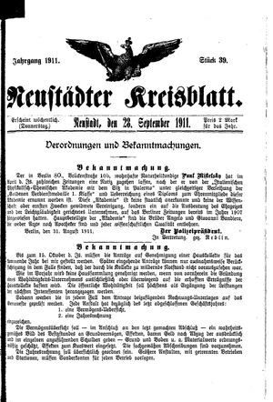 Neustädter Kreisblatt vom 28.09.1911