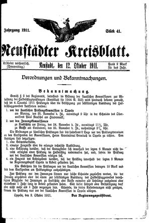 Neustädter Kreisblatt vom 12.10.1911
