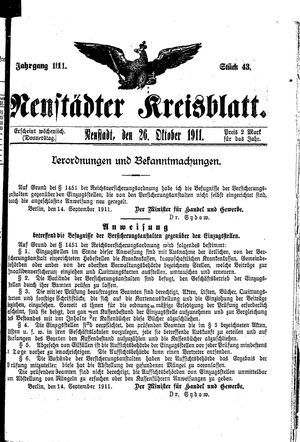 Neustädter Kreisblatt vom 26.10.1911