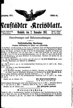 Neustädter Kreisblatt vom 02.11.1911