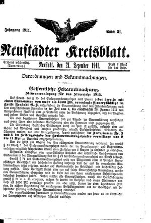 Neustädter Kreisblatt vom 21.12.1911