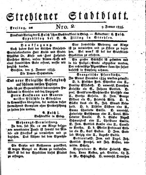 Strehlener Stadtblatt vom 09.01.1835