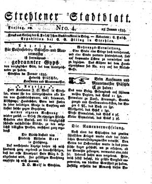 Strehlener Stadtblatt vom 23.01.1835