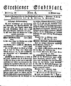 Strehlener Stadtblatt vom 20.02.1835