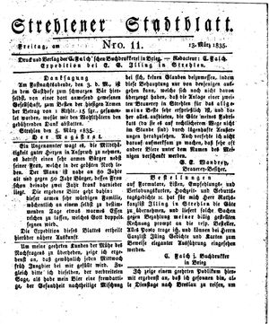 Strehlener Stadtblatt vom 13.03.1835