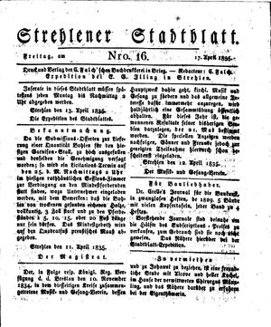 Strehlener Stadtblatt vom 17.04.1835