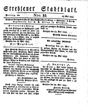 Strehlener Stadtblatt vom 29.05.1835