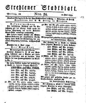 Strehlener Stadtblatt vom 12.06.1835