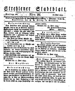 Strehlener Stadtblatt vom 26.06.1835