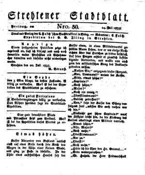 Strehlener Stadtblatt vom 24.07.1835