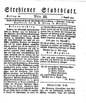 Strehlener Stadtblatt vom 07.08.1835