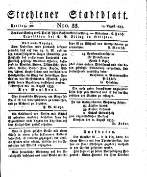 Strehlener Stadtblatt vom 14.08.1835