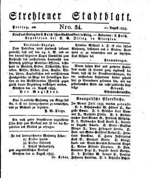 Strehlener Stadtblatt vom 21.08.1835