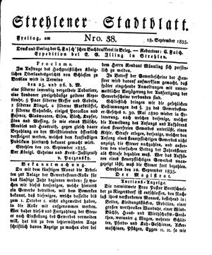 Strehlener Stadtblatt vom 18.09.1835