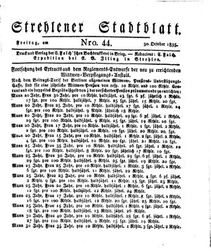 Strehlener Stadtblatt vom 30.10.1835