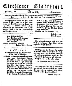Strehlener Stadtblatt vom 13.11.1835