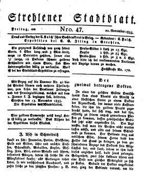 Strehlener Stadtblatt vom 20.11.1835