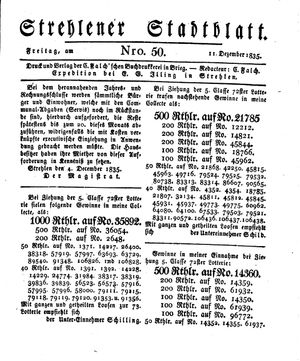 Strehlener Stadtblatt vom 11.12.1835