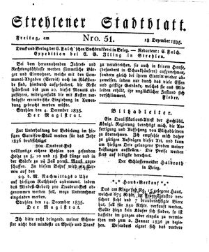 Strehlener Stadtblatt vom 18.12.1835