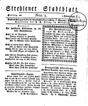 Strehlener Stadtblatt vom 01.01.1836
