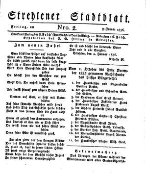 Strehlener Stadtblatt vom 08.01.1836