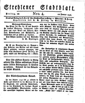 Strehlener Stadtblatt vom 22.01.1836