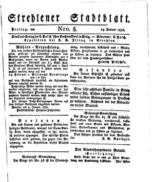 Strehlener Stadtblatt vom 29.01.1836