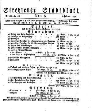 Strehlener Stadtblatt vom 05.02.1836
