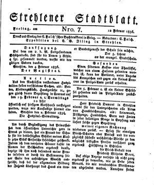 Strehlener Stadtblatt vom 12.02.1836