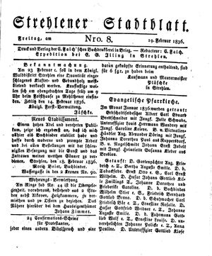 Strehlener Stadtblatt vom 19.02.1836