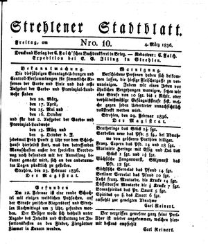 Strehlener Stadtblatt vom 04.03.1836