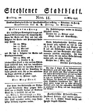 Strehlener Stadtblatt vom 11.03.1836