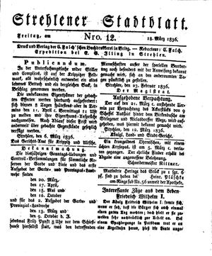 Strehlener Stadtblatt vom 18.03.1836