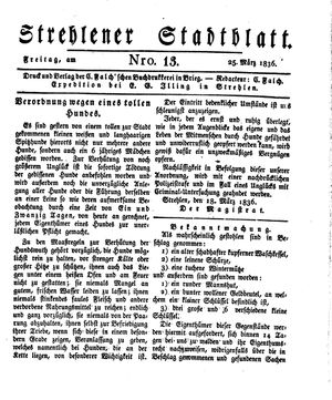Strehlener Stadtblatt vom 25.03.1836