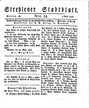Strehlener Stadtblatt vom 01.04.1836