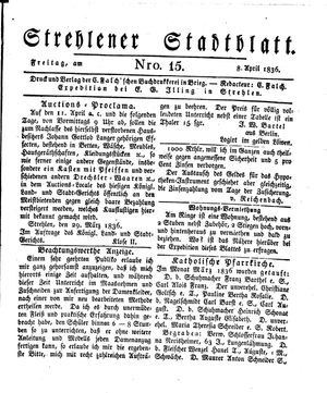 Strehlener Stadtblatt vom 08.04.1836