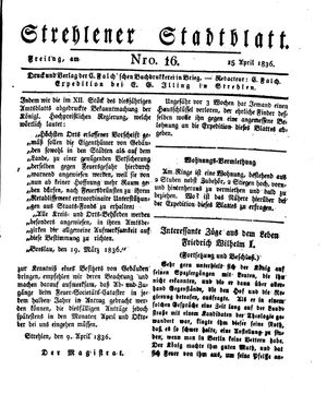 Strehlener Stadtblatt on Apr 15, 1836