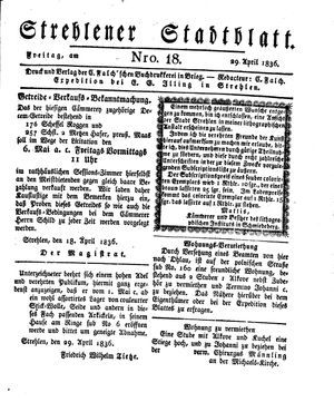 Strehlener Stadtblatt vom 29.04.1836