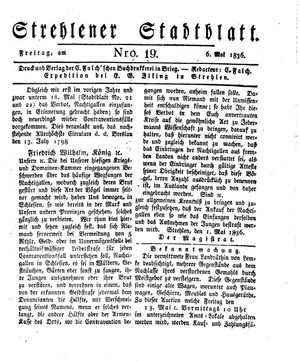 Strehlener Stadtblatt vom 06.05.1836