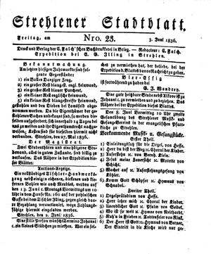 Strehlener Stadtblatt vom 03.06.1836