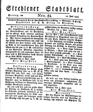 Strehlener Stadtblatt vom 10.06.1836
