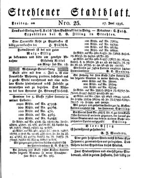 Strehlener Stadtblatt vom 17.06.1836