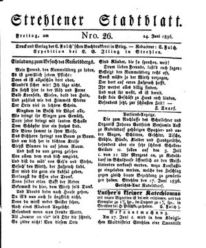 Strehlener Stadtblatt vom 24.06.1836