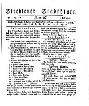 Strehlener Stadtblatt vom 01.07.1836